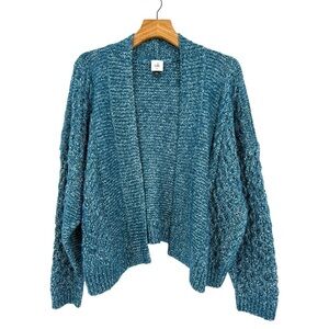 Cabi 4095 Astral Cropped Cable-Knit Open Cardigan in Teal in M